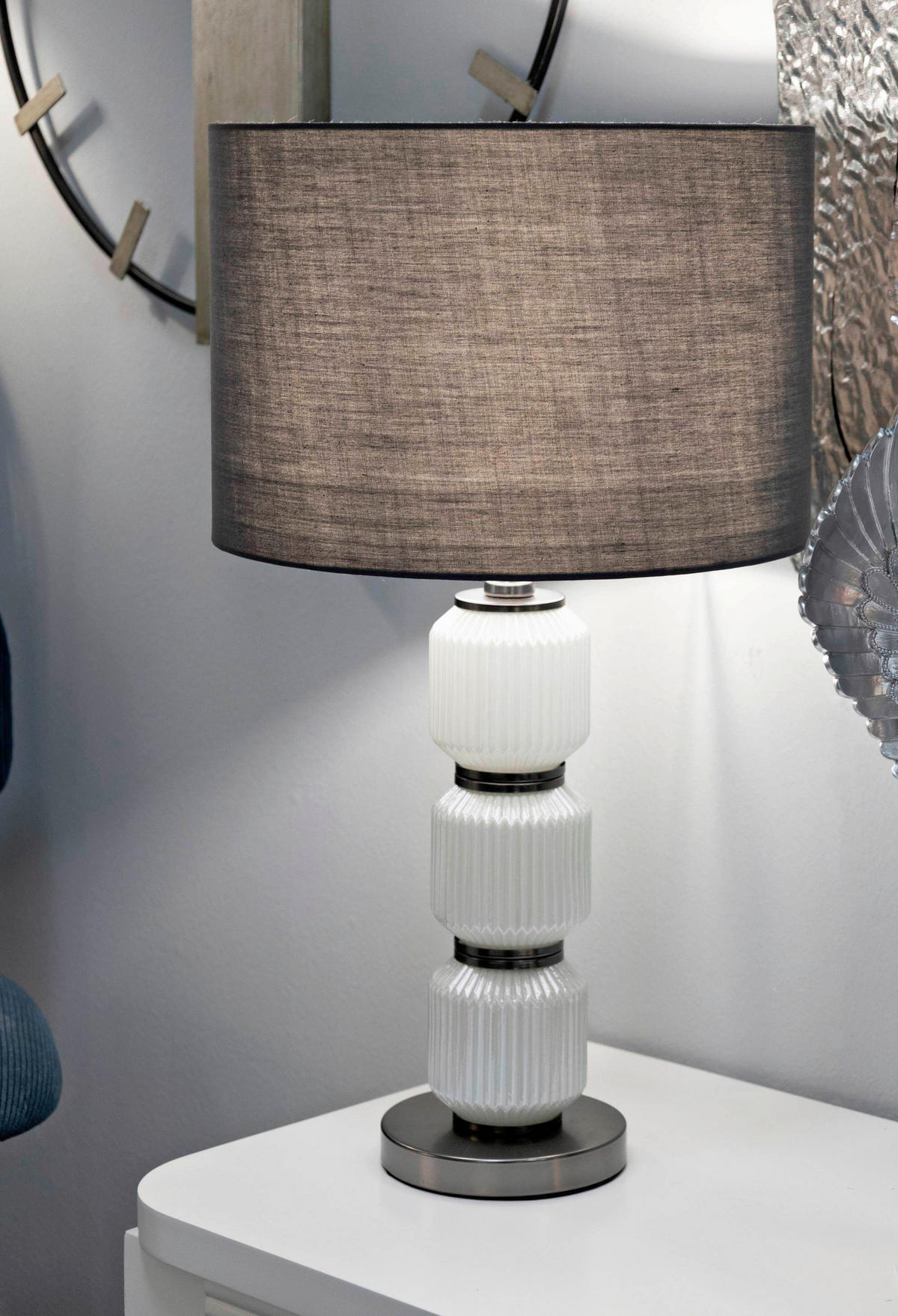 TISCHLEUCHTE - Weiß/Grau, Basics, Glas/Textil (32.5/32.5/57cm)