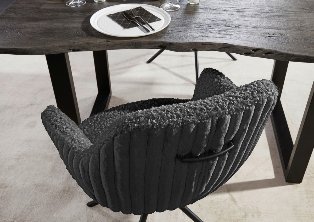 ARMLEHNSTUHL  in Eisen Plüsch, Teddystoff  - Dunkelgrau/Schwarz, LIFESTYLE, Textil/Metall (65/68/90cm) - home24