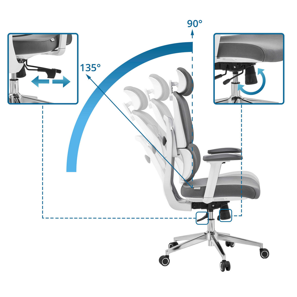 DREHSTUHL Flachgewebe Grau  - Silberfarben/Weiß, MODERN, Kunststoff/Textil (68/132/67cm) - MID.YOU