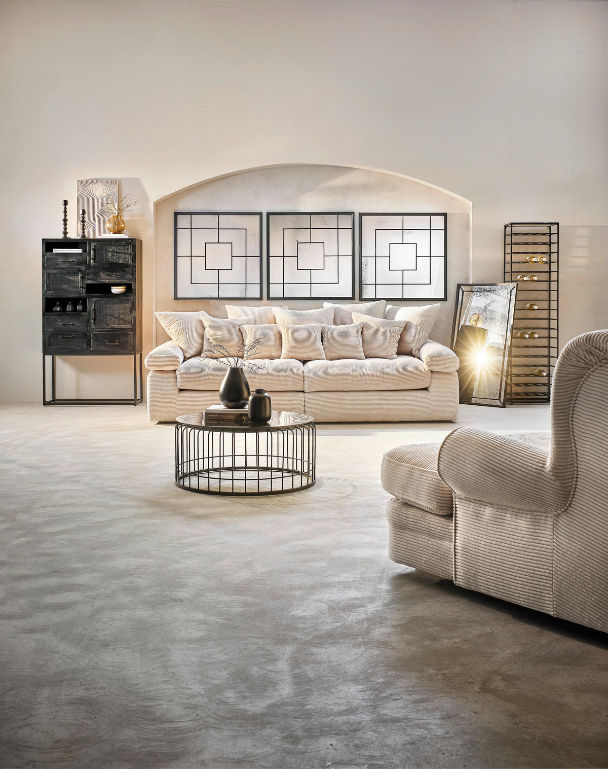 BIGSOFA Cord Naturfarben  - Schwarz/Naturfarben, Design, Kunststoff/Textil (260/90/140cm) - Ambia Home
