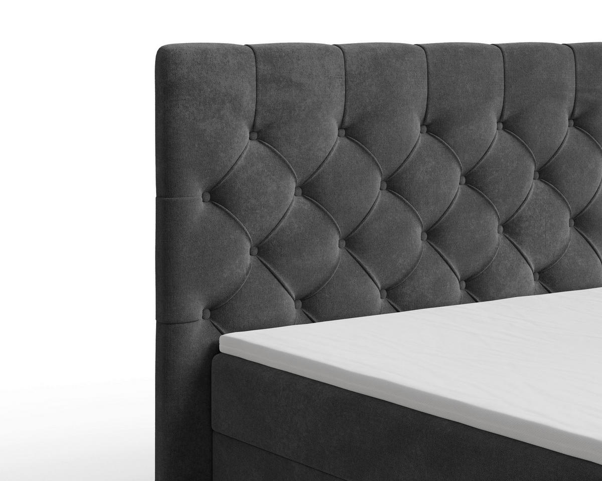 BOXBETT 180/200 cm,  in Dunkelgrau, Bettkasten, Topper, H2 + H3 = mittel + fest  - Dunkelgrau/Schwarz, MODERN, Holz/Kunststoff (180/200cm) - MID.YOU