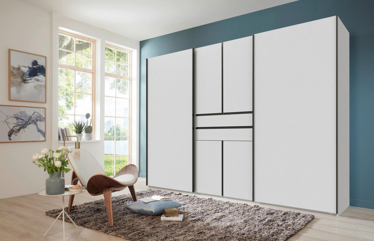 KLEIDERSCHRANK 300/216/65 cm,  in Weiß, 6-türig  - Schwarz/Weiß, Design, Holzwerkstoff/Metall (300/216/65cm) - Stylife