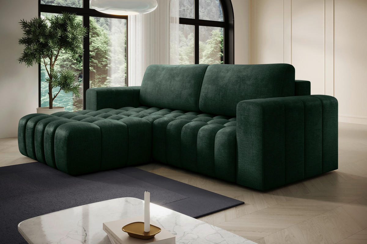 ECKSOFA BONETT in Samt Dunkelgrün  175/250 cm  - Dunkelgrün/Schwarz, Design, Kunststoff/Textil (175/250cm) - MID.YOU