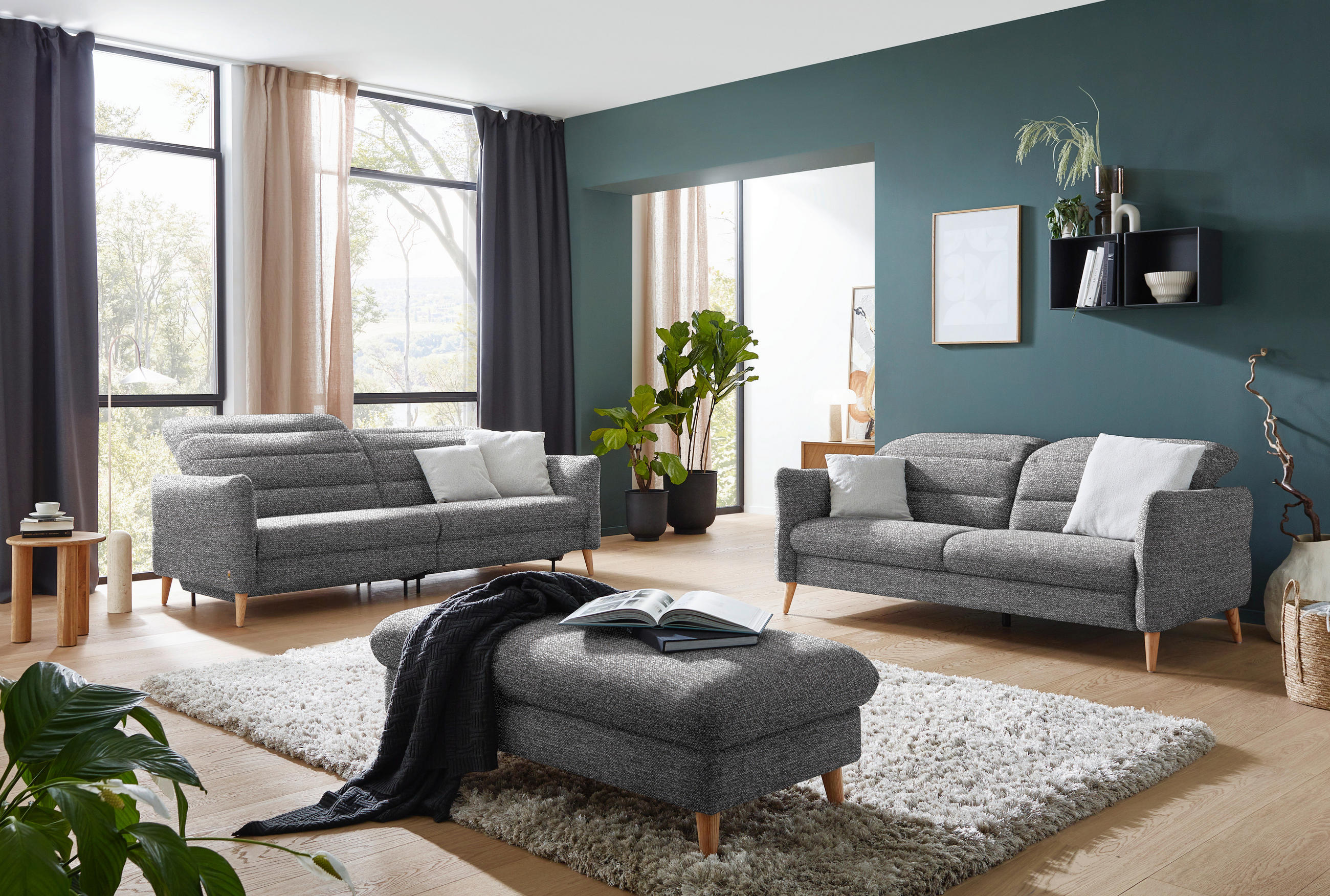 2-SITZER-SOFA in Webstoff Grau  - Eiche Bianco/Grau, Design, Holz/Textil (234-262/85-106/98-112cm) - Dieter Knoll