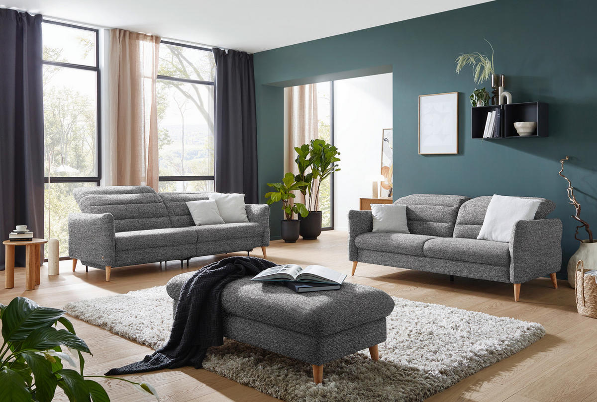 2-SITZER-SOFA in Webstoff Grau  - Eiche Bianco/Grau, Design, Holz/Textil (234-262/85-106/98-112cm) - Dieter Knoll