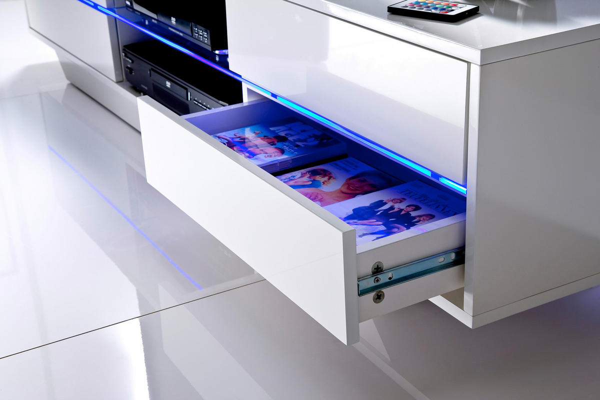 TV-ELEMENT 160/36/40 cm  - Weiss Hochglanz, Design, Glas/Holzwerkstoff (160/36/40cm)
