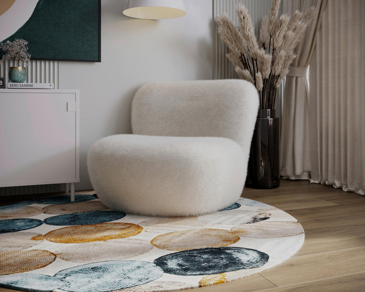 SESSEL Teddystoff Creme  - Creme/Schwarz, Design, Holz/Textil (76/70/70cm) - Livetastic