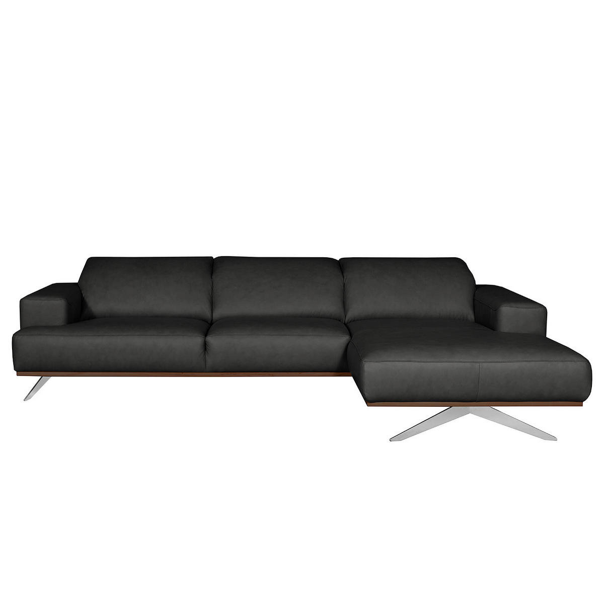 ECKSOFA  in Echtleder Schwarz  295/187 cm  - Chromfarben/Schwarz, Design, Leder/Metall (295/187cm) - Livetastic