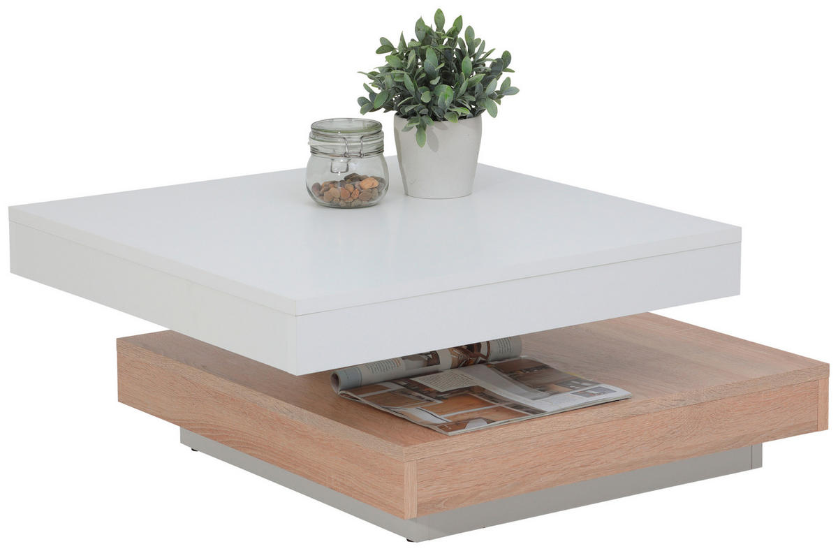 COUCHTISCH 67/67/35 cm quadratisch Weiß, Sonoma Eiche  - Weiß/Sonoma Eiche, Basics, Holzwerkstoff (67/67/35cm) - Boxxx