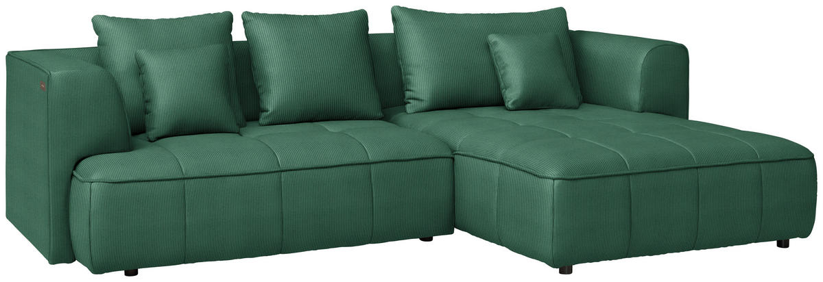 ECKSOFA Feincord Dunkelgrün  - Dunkelgrün/Schwarz, Design, Kunststoff/Textil (288/188cm) - Welnova