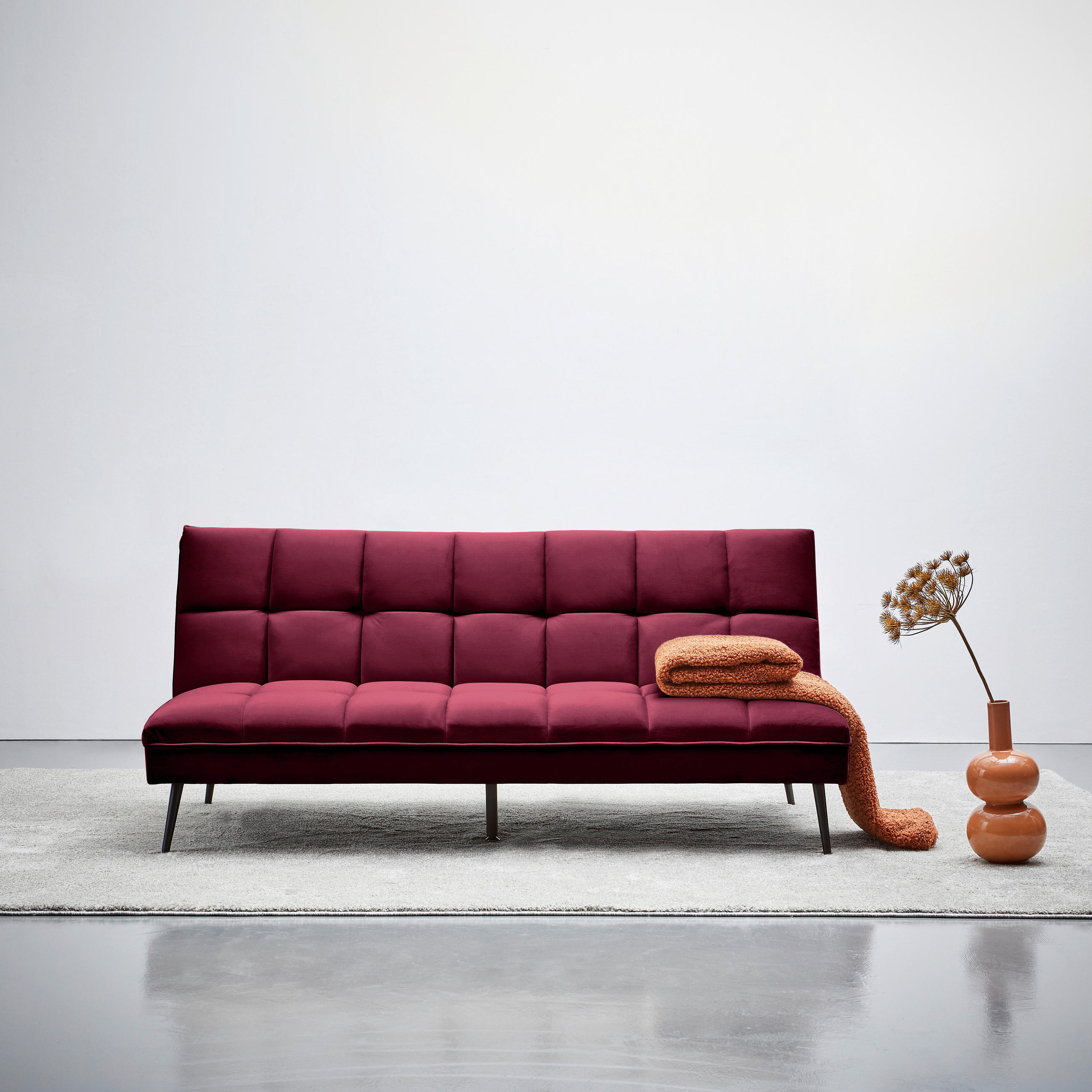 SCHLAFSOFA in Samt Bordeaux  - Bordeaux/Schwarz, MODERN, Textil/Metall (178/84/98cm) - MID.YOU