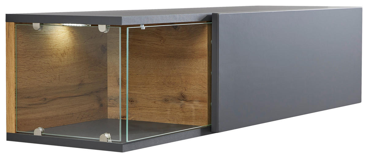 REGAL ZA DNEVNI BORAVAK antracit, boje hrasta   - boje hrasta/smeđa, Moderno, staklo/drvni materijal (240/150/40cm) - Hom`in