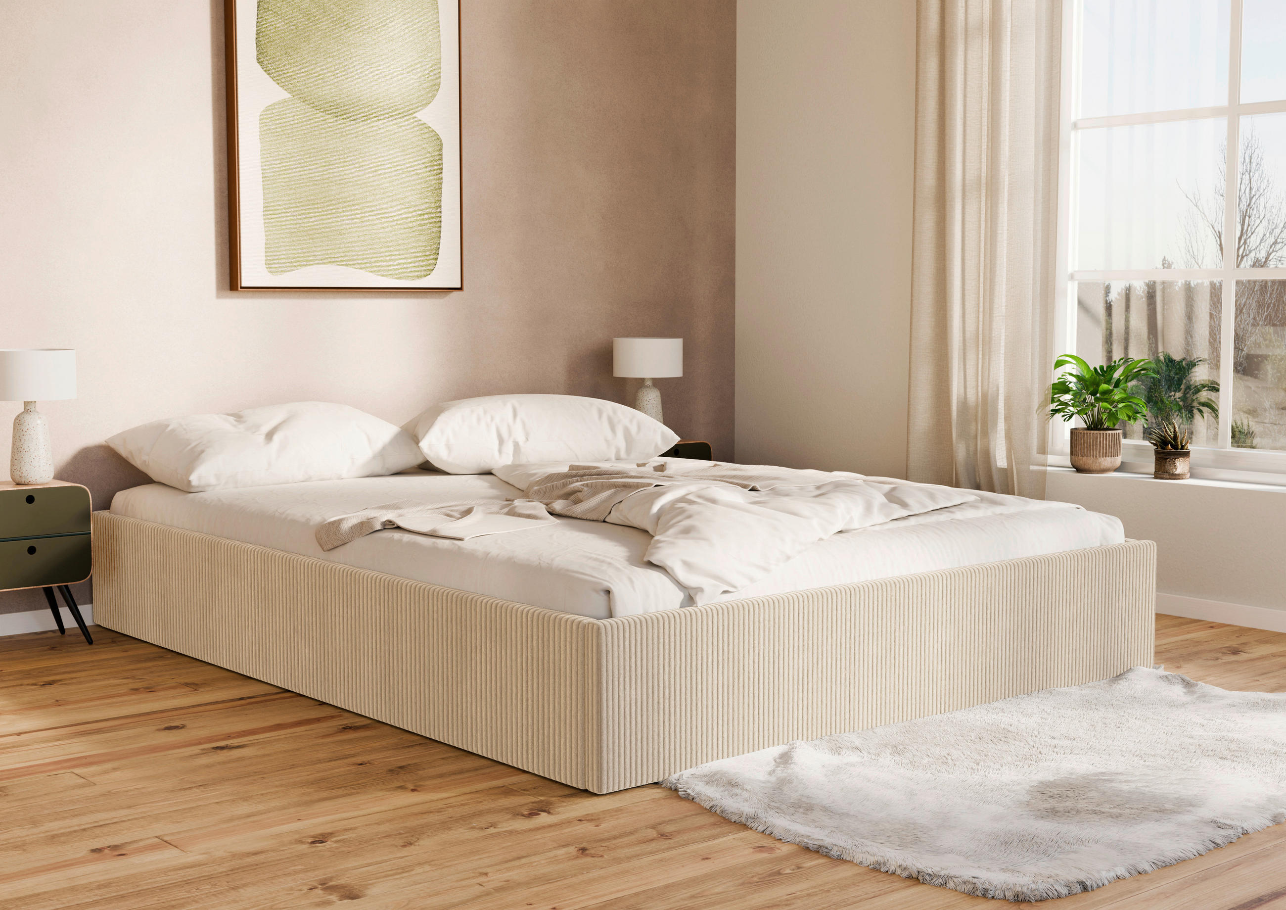 POLSTERBETT Lattenrost, Bettkasten 180/200 cm  in Creme  - Creme/Schwarz, Design, Holz/Textil (180/200cm) - Boxxx