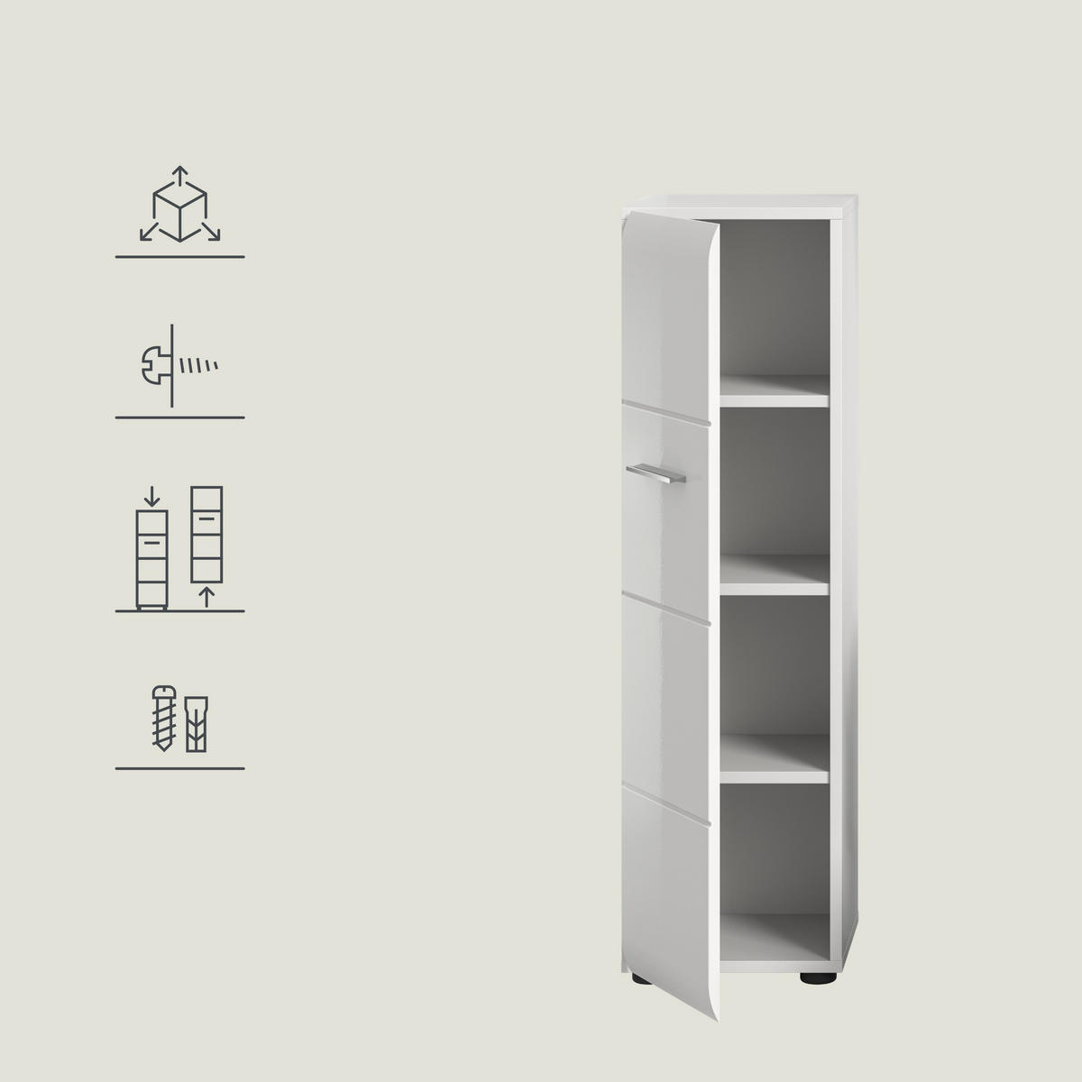 MIDISCHRANK 30/106/30 cm  - Weiss Hochglanz/Weiss, Modern, Holzwerkstoff/Kunststoff (30/106/30cm) - MID.YOU