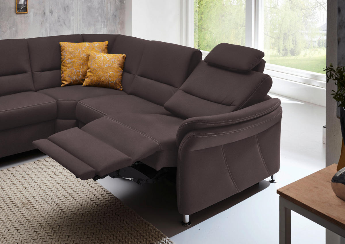 WOHNLANDSCHAFT in Mikrofaser Graubraun  - Graubraun/Alufarben, Konventionell, Textil/Metall (173/330/262cm) - Beldomo System