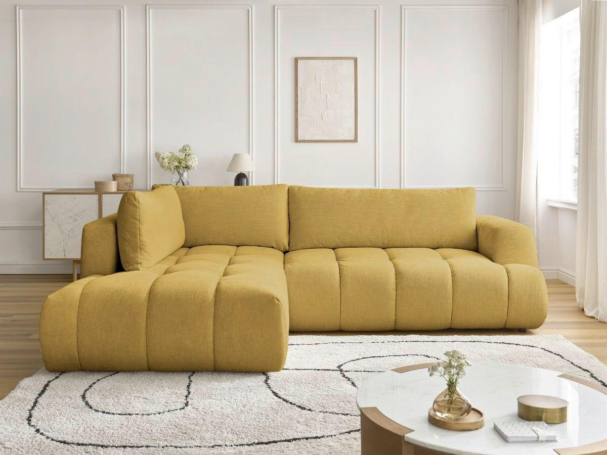 ECKSCHLAFSOFA FUJI Leinenoptik Gelb  inkl.  - Gelb/Schwarz, MODERN, Kunststoff/Textil (204/282cm)