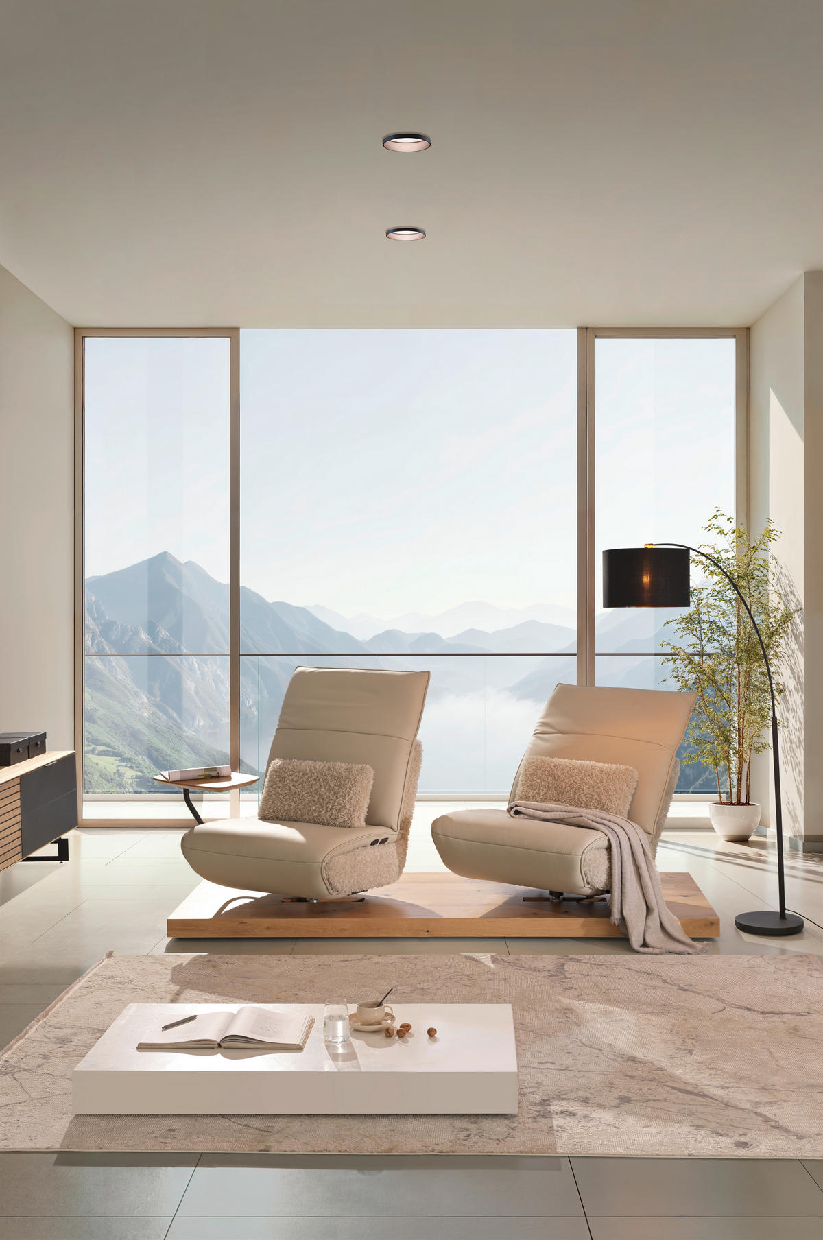 2-SITZER-SOFA in Hochflor Echtleder Creme  - Beige/Creme, Design, Leder/Holz (240/65/104cm) - Koinor