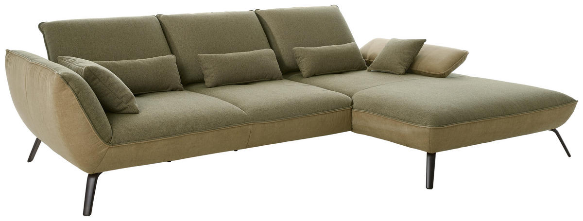 ECKSOFA in Flachgewebe Olivgrün  - Schwarz/Olivgrün, Design, Textil/Metall (301/191cm) - Moderano