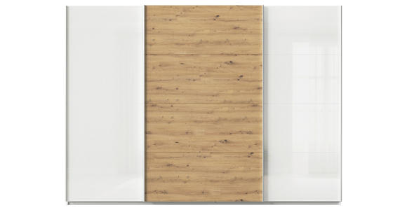 SCHWEBETÜRENSCHRANK in Weiß, Eiche Artisan, Weiß Hochglanz - Weiß Hochglanz/Alufarben, KONVENTIONELL, Holzwerkstoff/Metall (315/210/62cm) - Xora