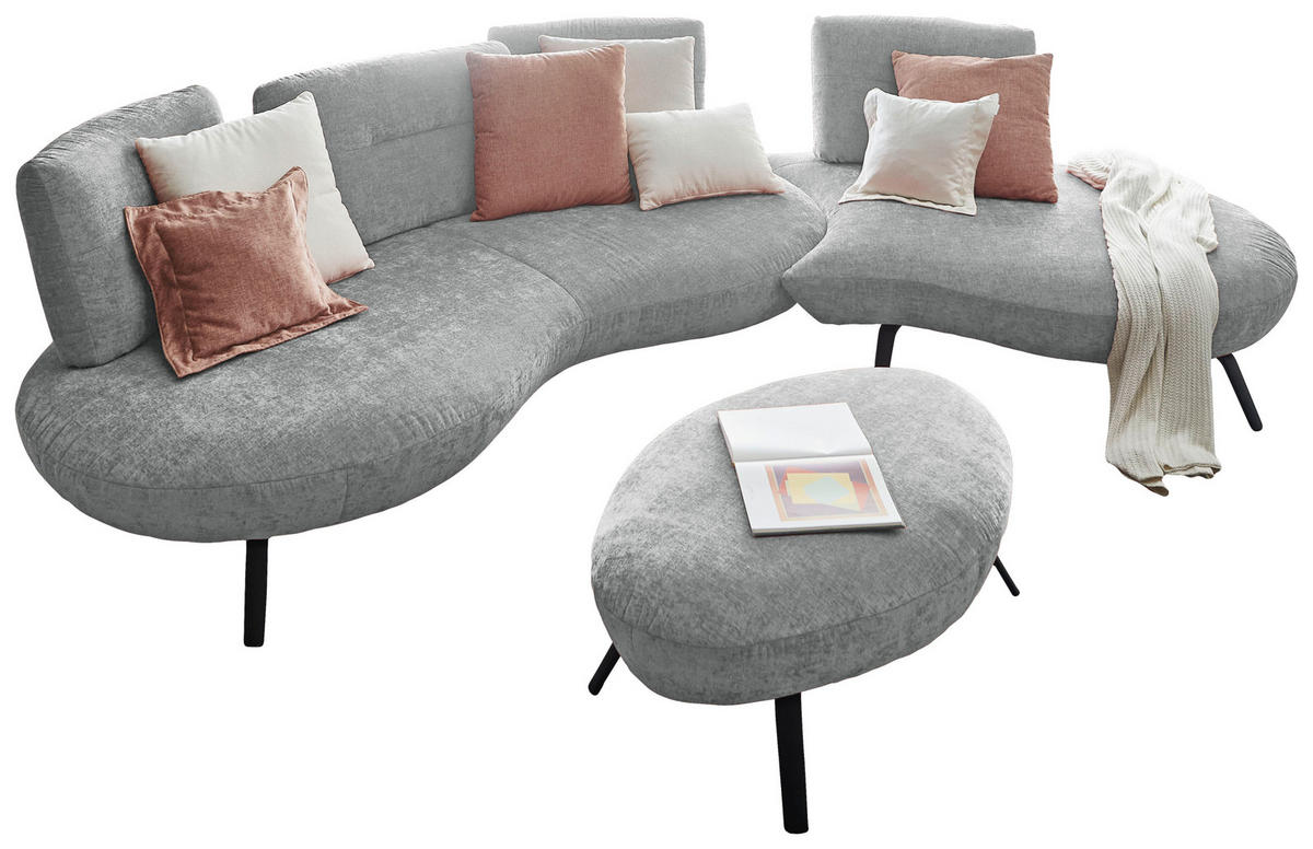 BIGSOFA Flachgewebe Hellgrau  - Hellgrau/Schwarz, Design, Textil/Metall (456/93/138cm) - Moderano