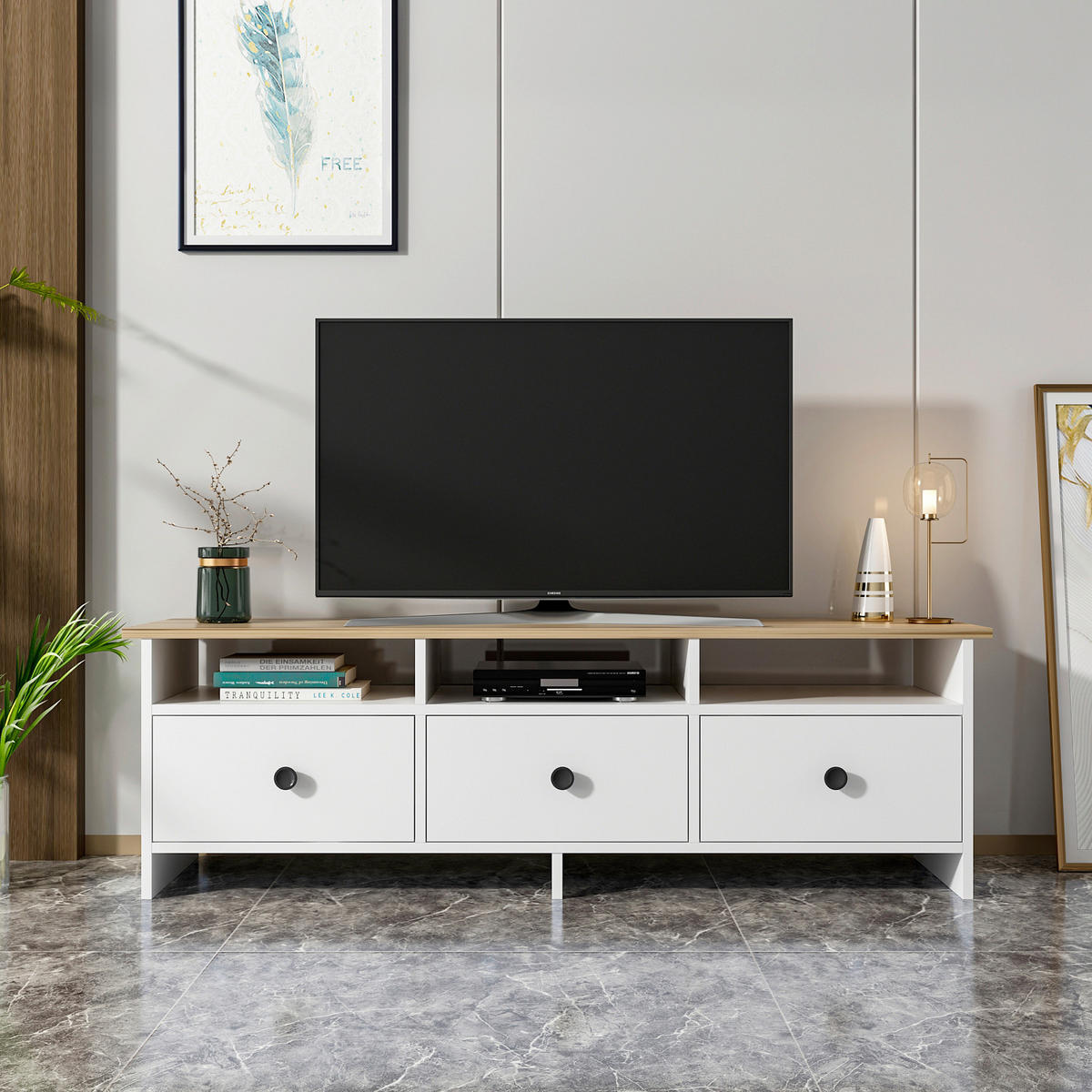 LOWBOARD Oslo TV-Ständer  in 150/47/36 cm  - Eichefarben/Schwarz, Design, Holzwerkstoff (150/47/36cm) - Livetastic