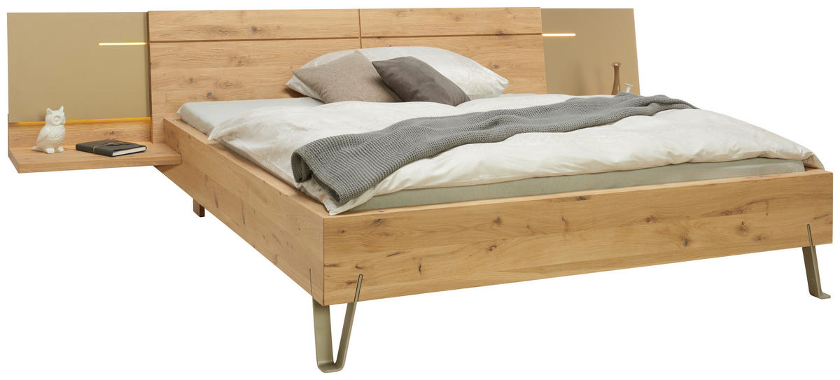 BETTANLAGE 180/200 cm  in Eichefarben, Bronzefarben  - Eichefarben/Bronzefarben, Natur, Glas/Holz (180/200cm) - Valdera