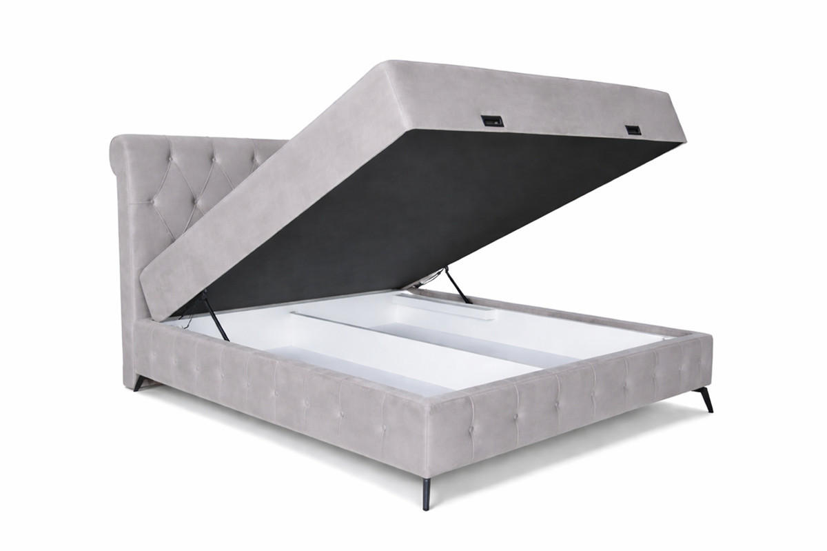 Pat Boxspring, 180/200 cm, gri - negru/gri, Basics, lemn/metal (180/200cm) - Hom`in