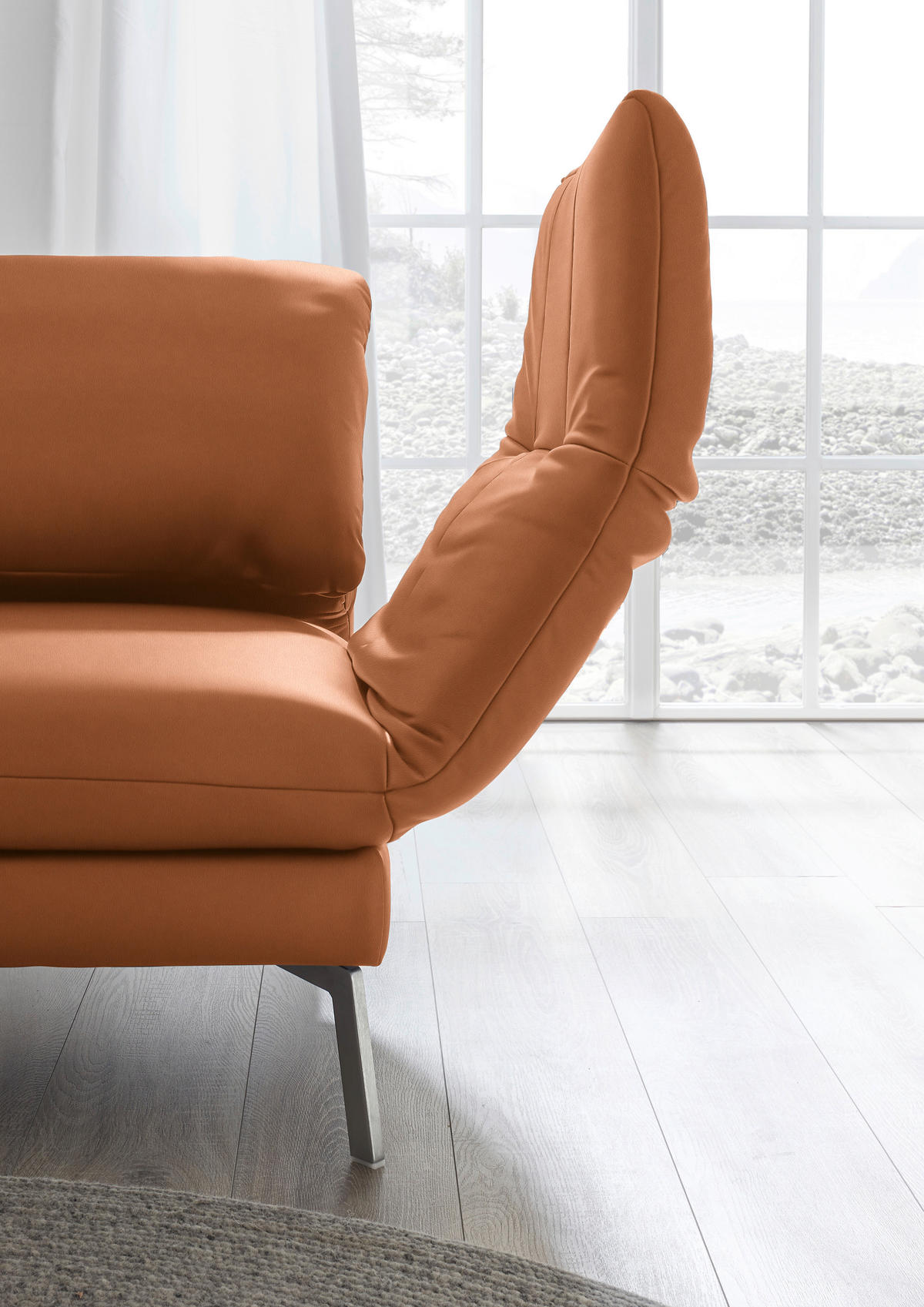 RÉCAMIERE in Echtleder Cognac  - Chromfarben/Cognac, Design, Leder/Metall (209/85-109/95-16cm) - Dieter Knoll