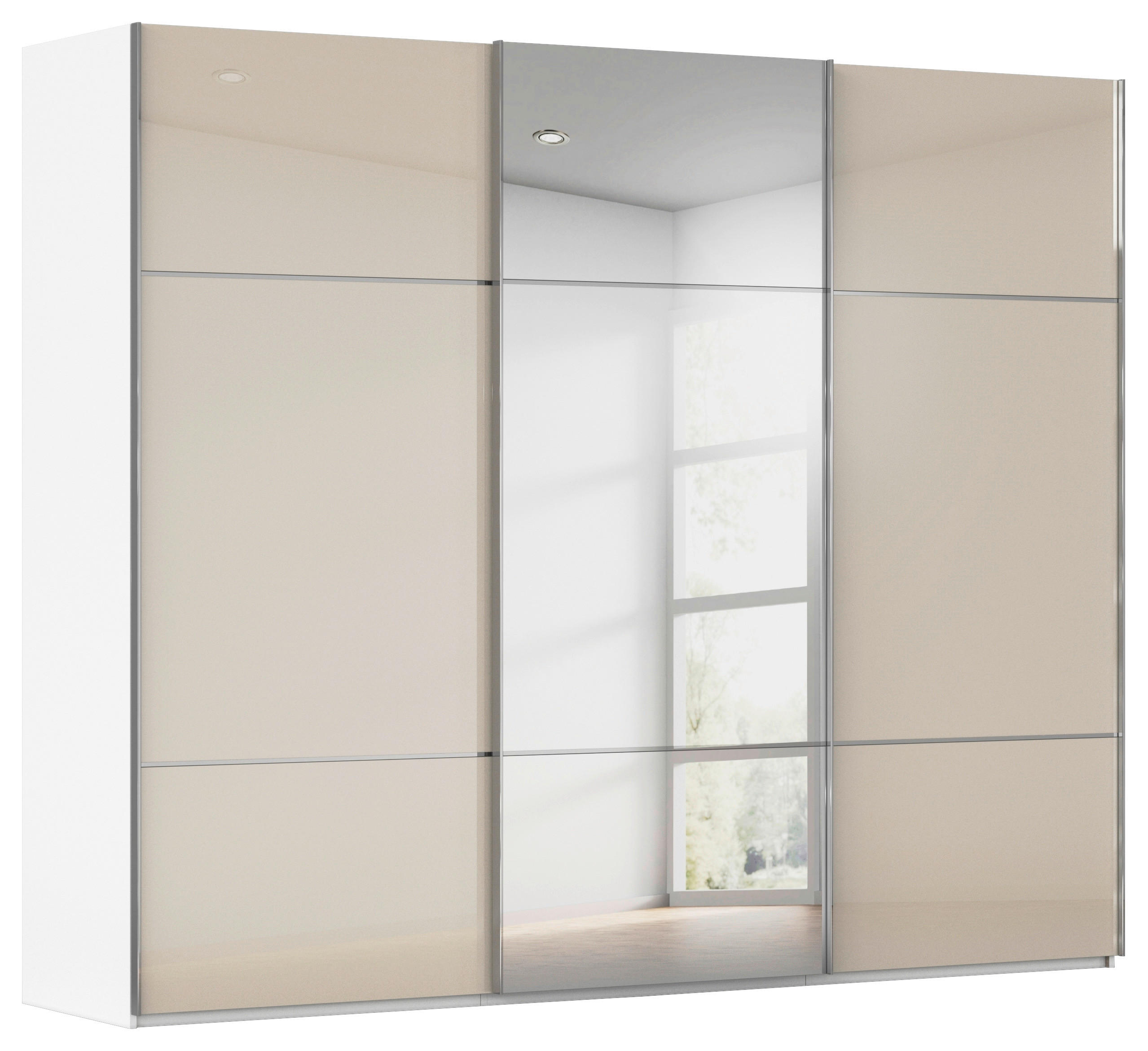 SCHWEBETÜRENSCHRANK 271/223/68 cm 3-türig Grau, Weiß  - Chromfarben/Weiß, KONVENTIONELL, Glas/Holzwerkstoff (271/223/68cm) - Novel