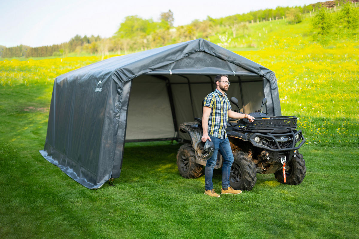 ZELTGARAGE 370/260/490 cm  - Grau, Basics, Kunststoff (370/260/490cm) - Ambia Garden