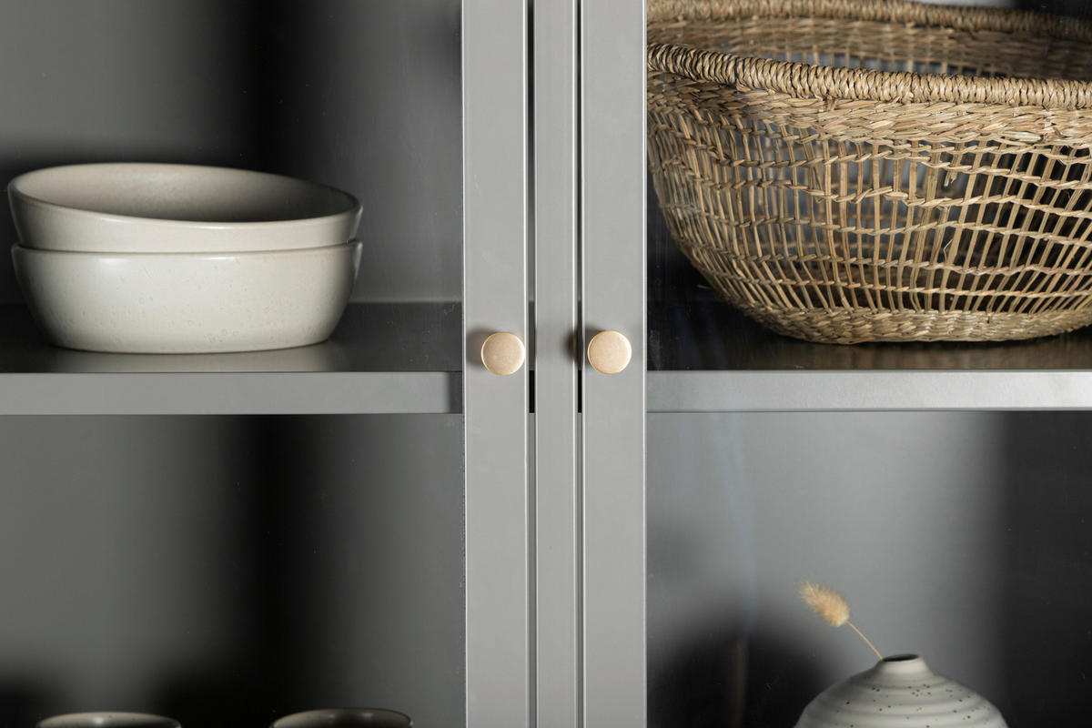 VITRINSKÅP  i ljusgrå  - ljusgrå, Design, metall/glas (80/190/41cm) - Livetastic