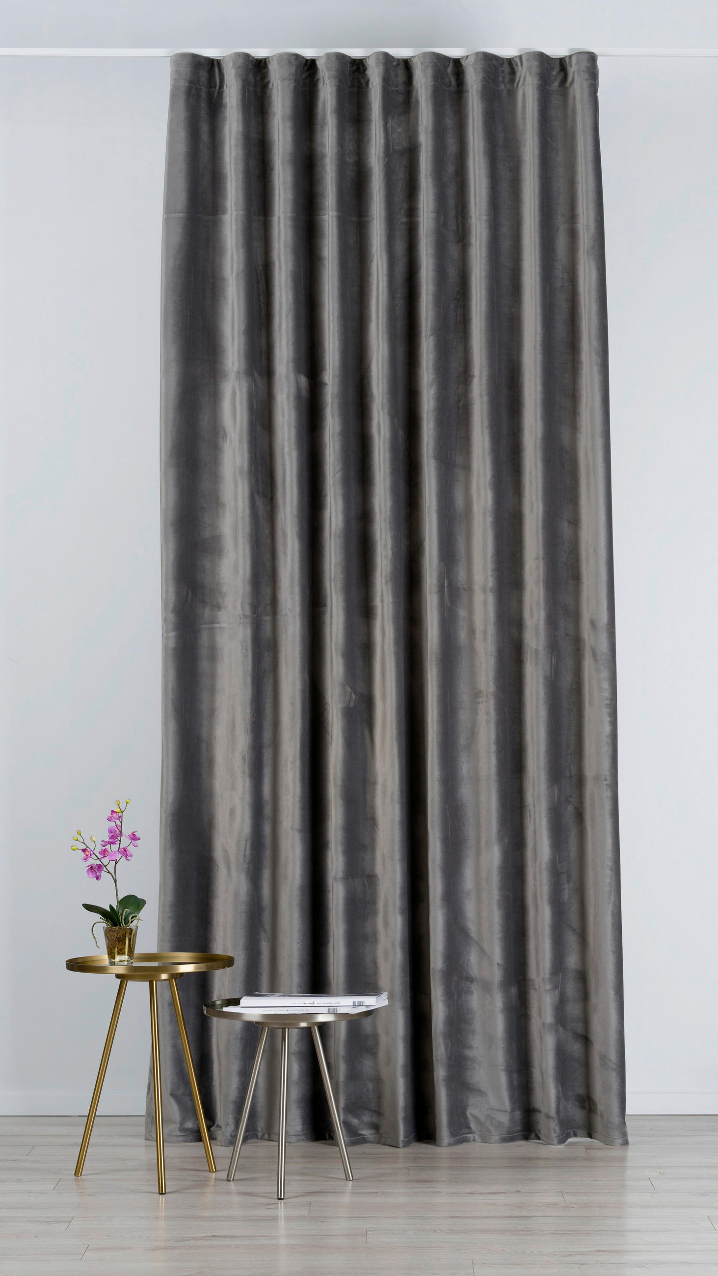 Draperie Confecționată black-out (nu permite trecerea luminii)  - gri închis, Basics, textil (140/260cm)