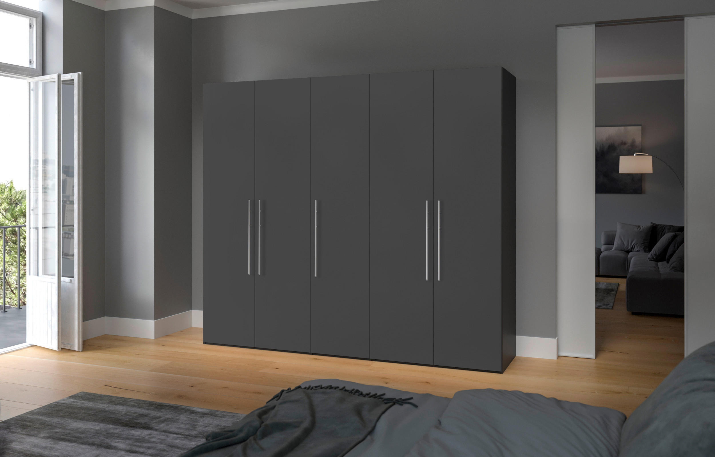 DREHTÜRENSCHRANK  in Anthrazit, Schwarz  - Edelstahlfarben/Anthrazit, Design, Holzwerkstoff (253/195/59cm) - Carryhome