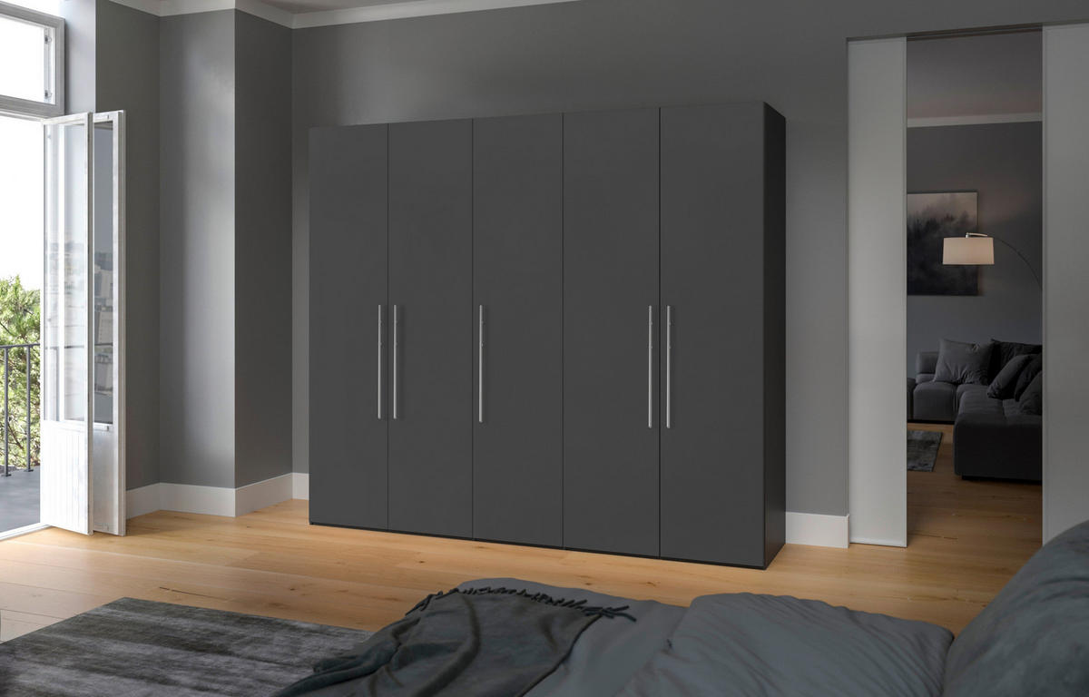 DREHTÜRENSCHRANK 253/195/59 cm 5-türig Anthrazit, Schwarz  - Edelstahlfarben/Anthrazit, Design, Holzwerkstoff (253/195/59cm) - Boxxx