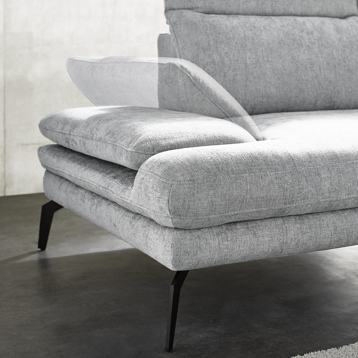 ECKSOFA in Webstoff Hellgrau  - Hellgrau/Schwarz, Design, Textil/Metall (293/197cm) - Stylife