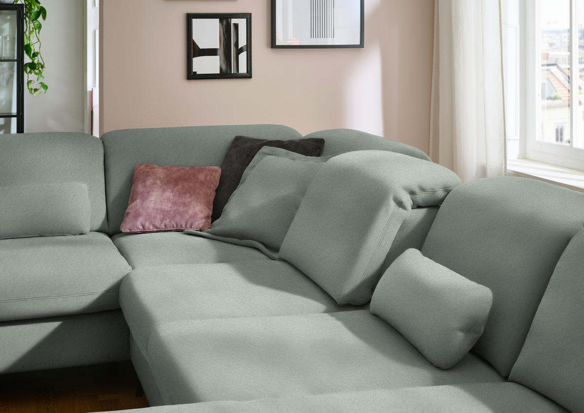 WOHNLANDSCHAFT Chenille Hellgrau  - Hellgrau/Schwarz, Design, Textil/Metall (255/369/198cm) - Beldomo Style