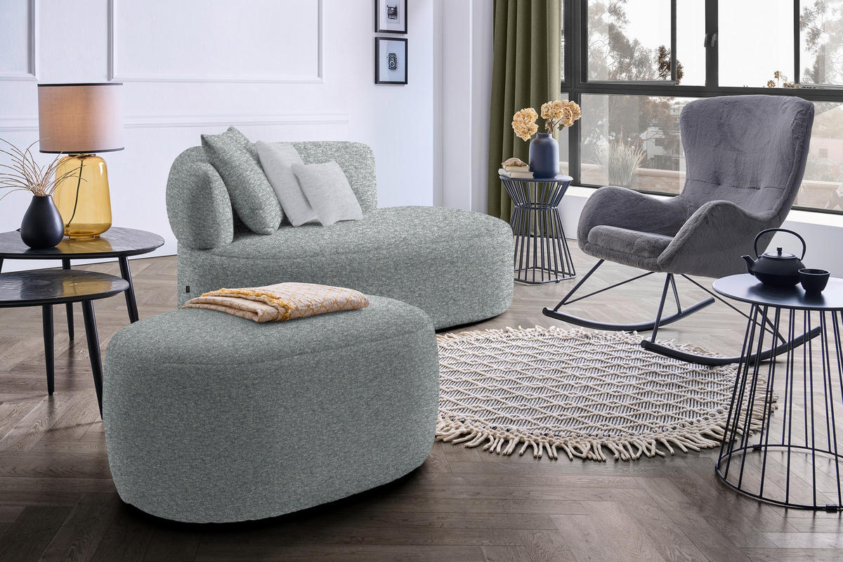 RÉCAMIERE in Flachgewebe Hellgrau, Grau, Grün  - Hellgrau/Schwarz, MODERN, Kunststoff/Textil (166/86/105cm) - Hom`in