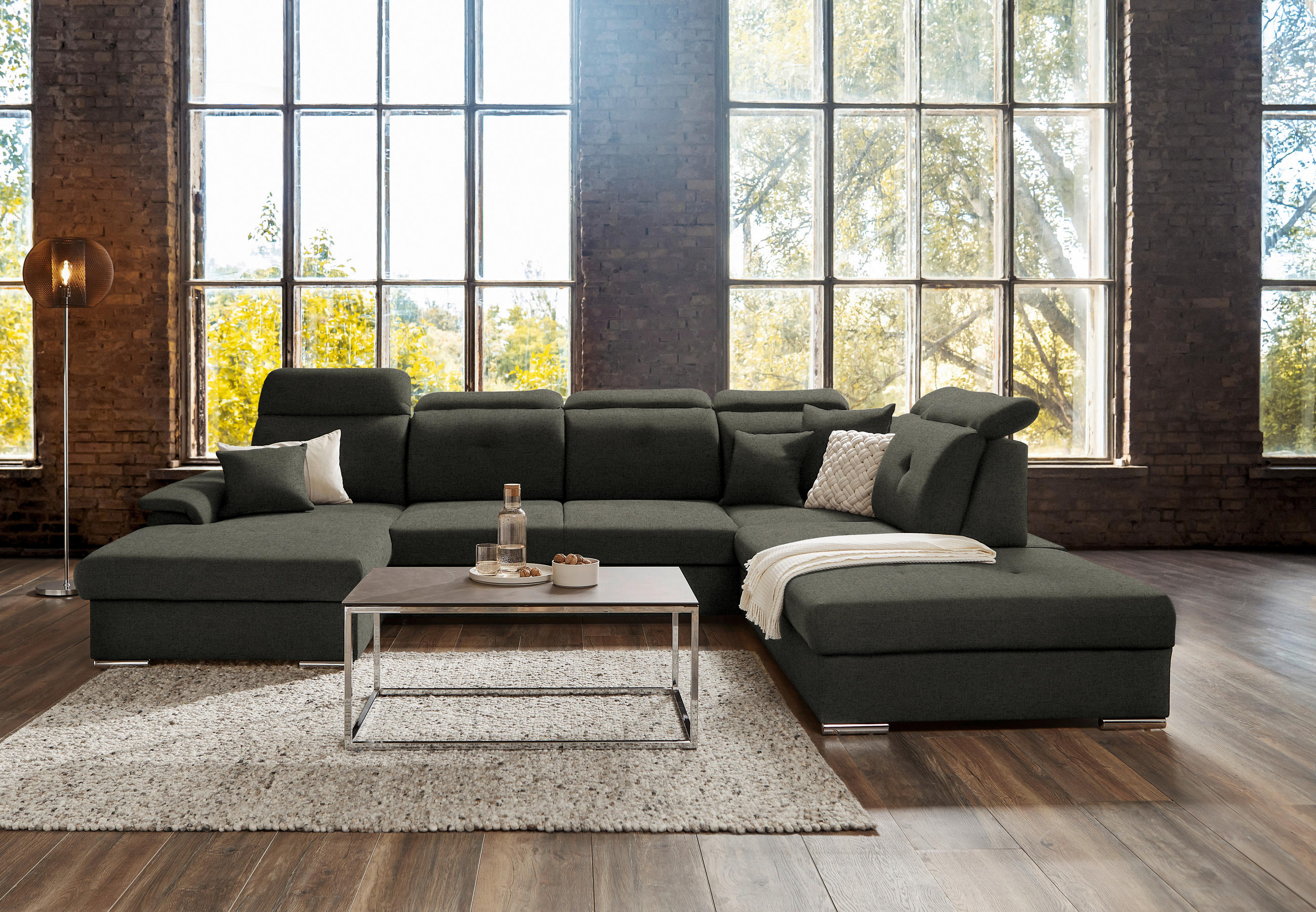 WOHNLANDSCHAFT in Flachgewebe Braun  - Silberfarben/Braun, Design, Kunststoff/Textil (187/365/263cm) - Cantus