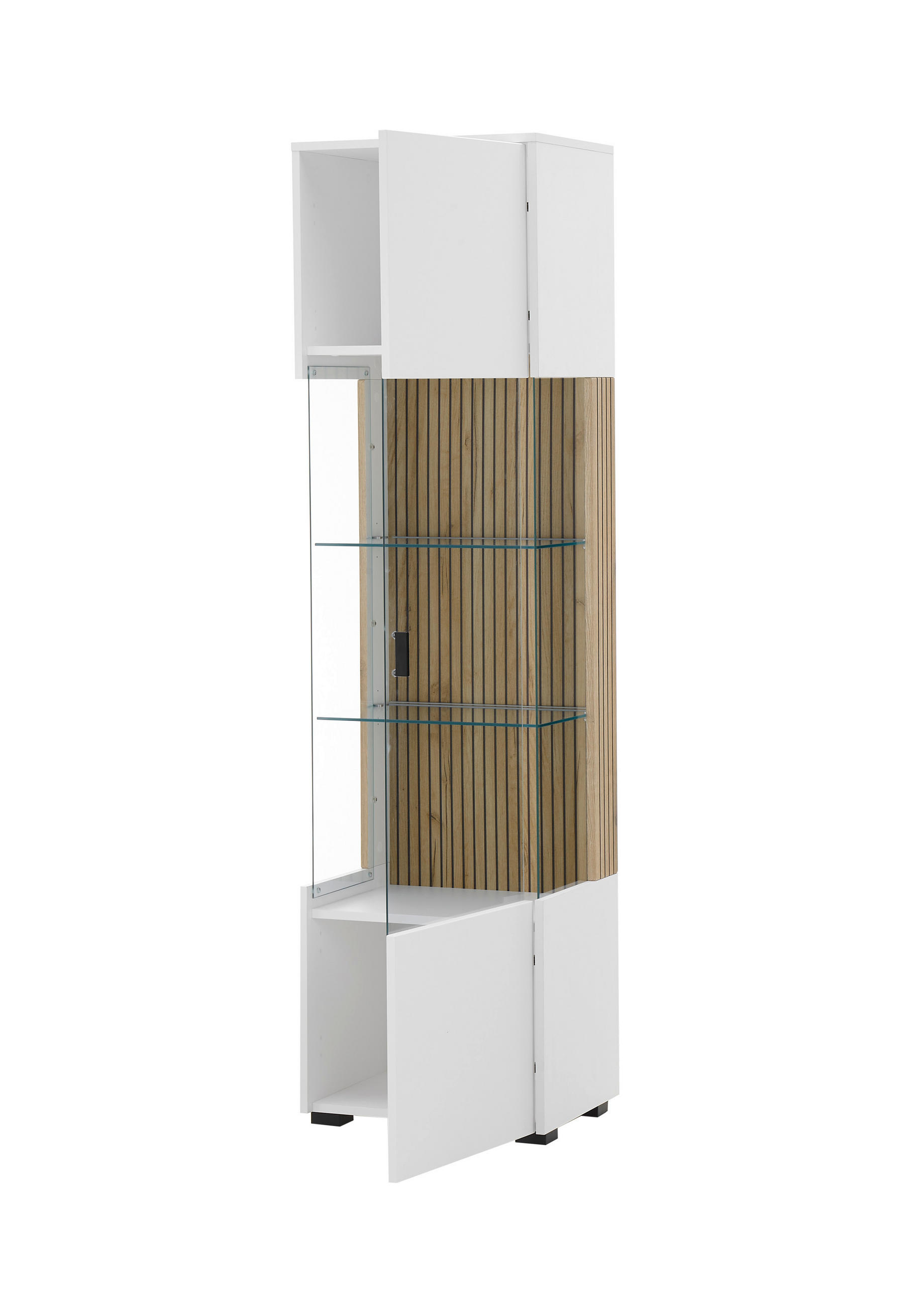 Thumbnail - Mid.you Vitrine, Weiß, Eiche, Glas, Holzwerkstoff, 4 Fächer, 48x180x38 cm, Typenauswahl, stehend, Wohnzimmer, Wohnwände,...