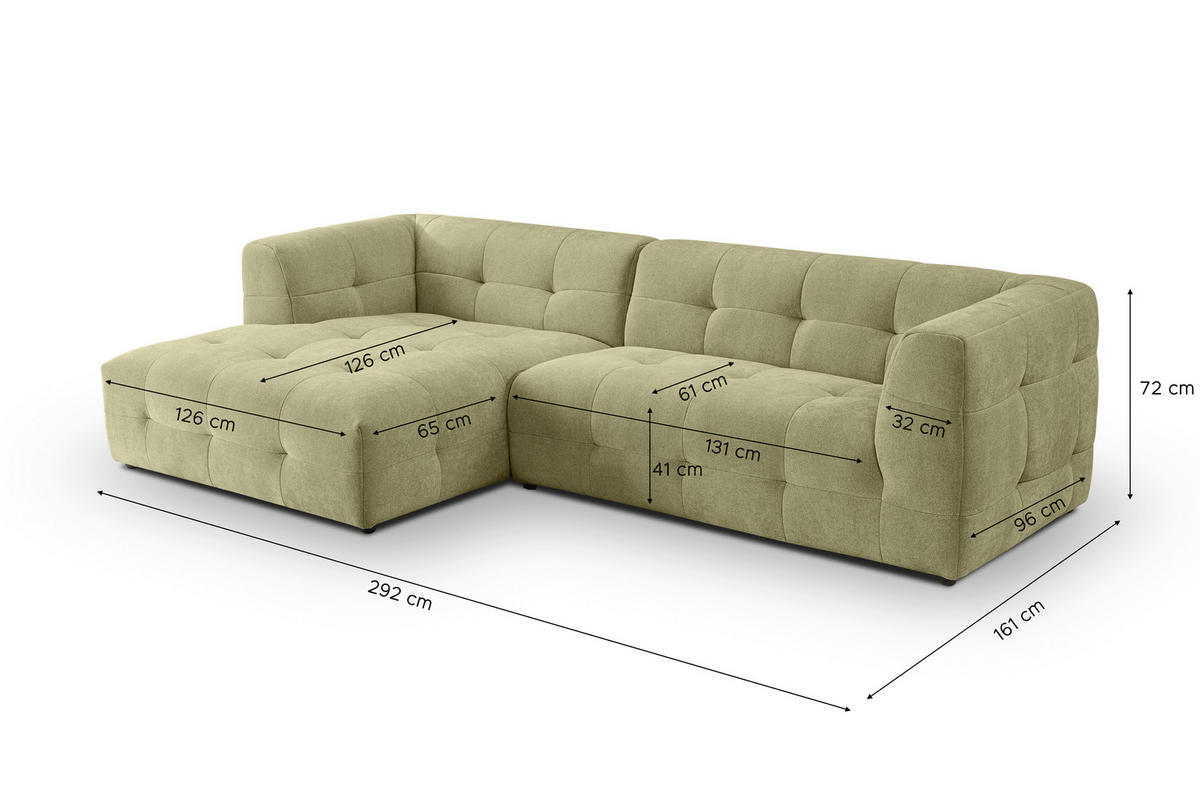 ECKSOFA TENSO Grün Flachgewebe  - Beige/Schwarz, Basics, Kunststoff/Textil (161/292cm) - MID.YOU