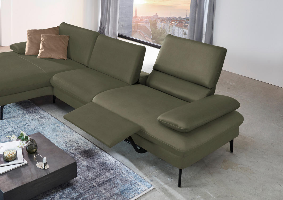 ECKSOFA in Echtleder Grau, Grün  - Schwarz/Grau, Design, Leder/Metall (157/325cm) - Dieter Knoll