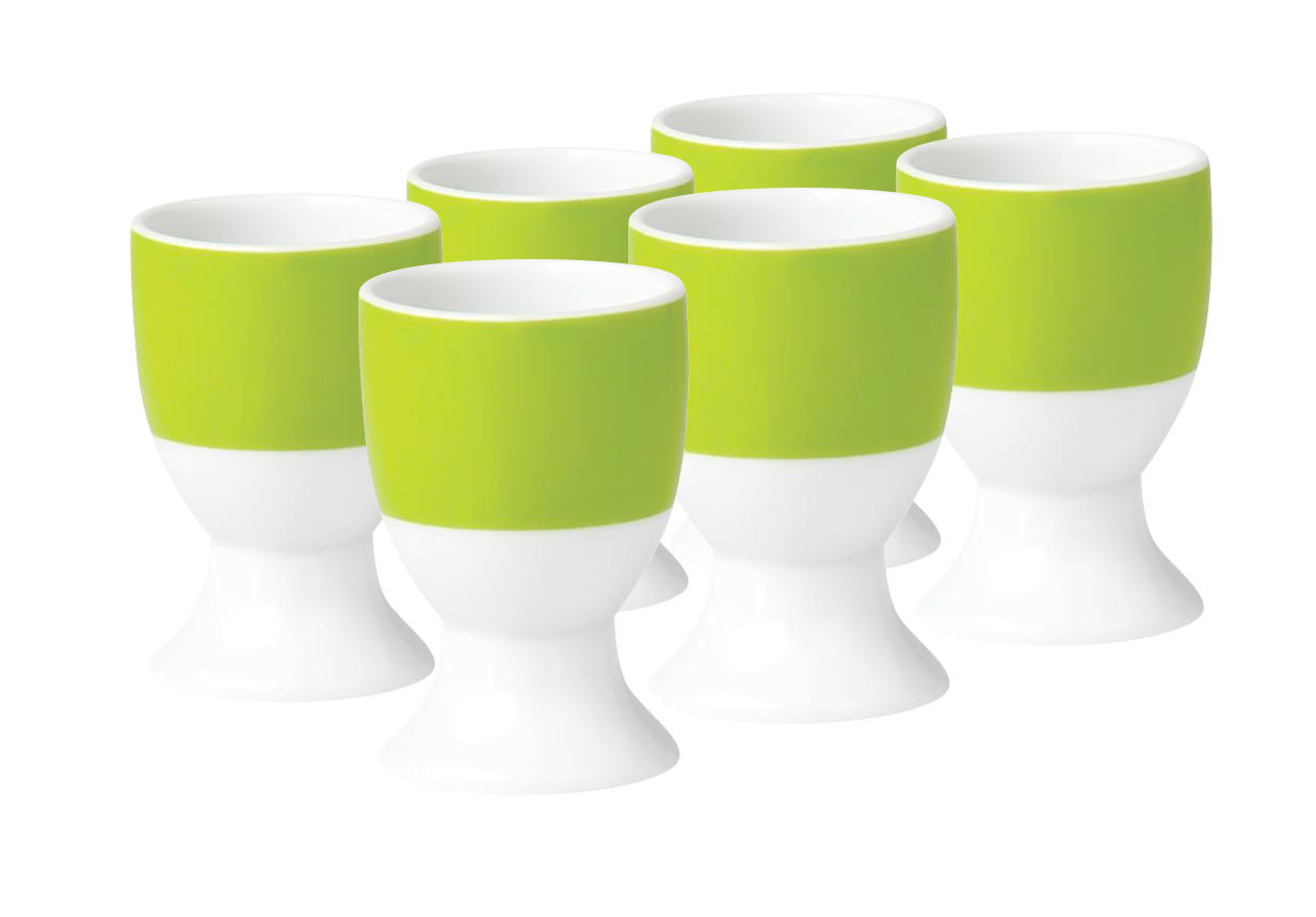 EIERBECHERSET Keramik Porzellan 6-teilig - Weiß/Grün, Basics, Keramik (4,5/6,5cm) - Van Well