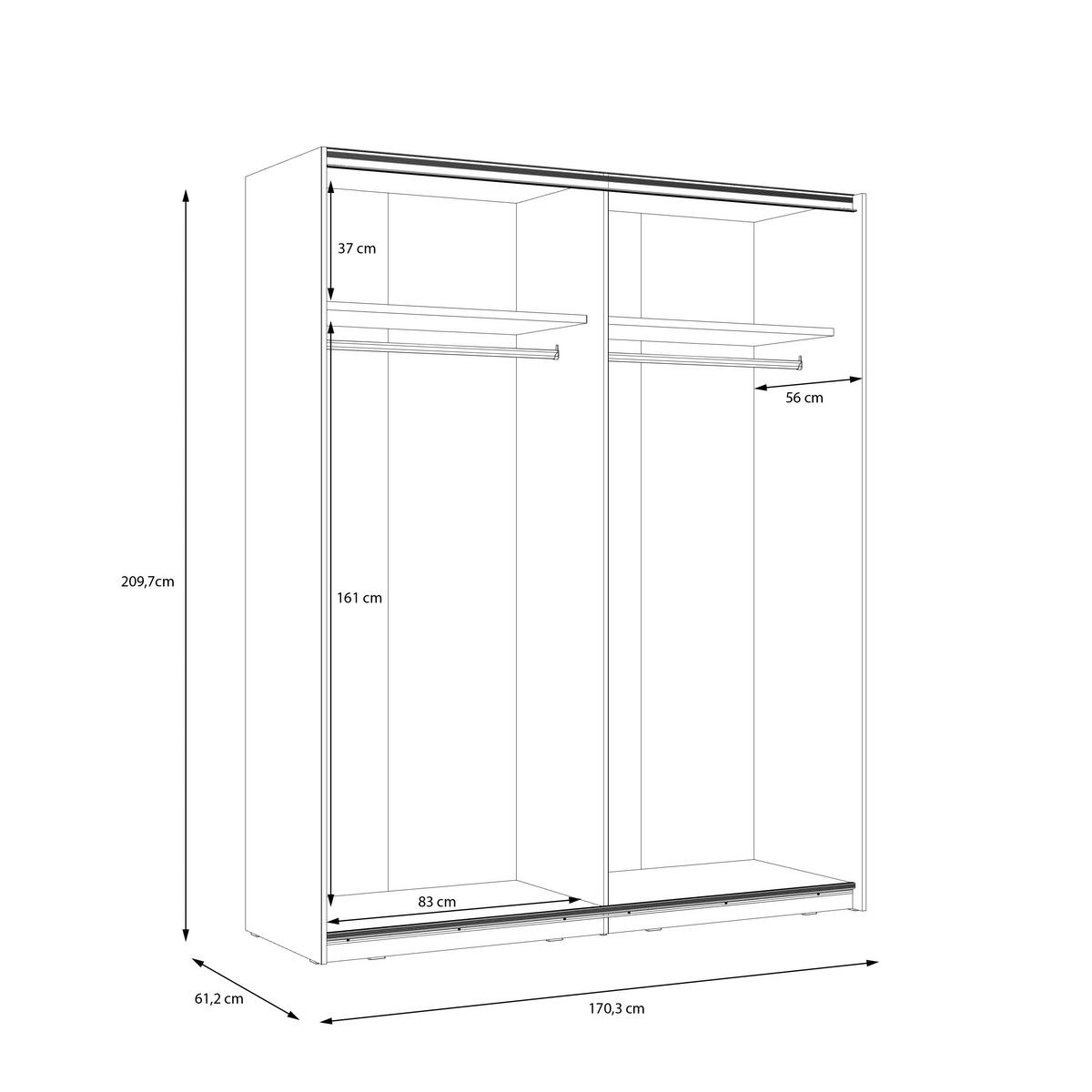 SCHWEBETÜRENSCHRANK in Weiss, Weiss Hochglanz  - Weiss Hochglanz/Weiss, Design, Holzwerkstoff/Metall (170,3/209,7/61,2cm) - home24