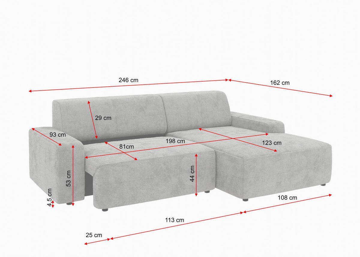 ECKSOFA in Cord Dunkelgrün  - Dunkelgrün/Schwarz, Modern, Kunststoff/Textil (246/162cm) - Trendmanufaktur