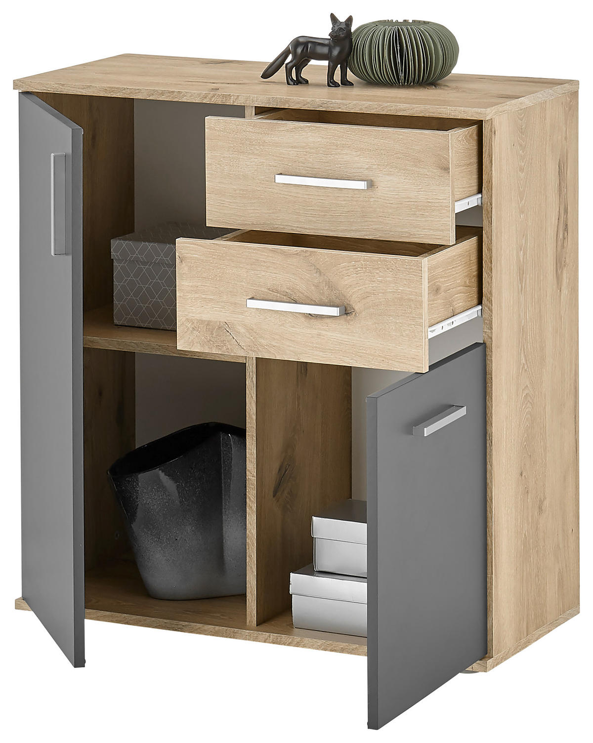 KOMODA   80/84/35 cm   siva, boje hrasta  - srebrne boje/siva, Design, drvni materijal/plastika (80/84/35cm) - Carryhome