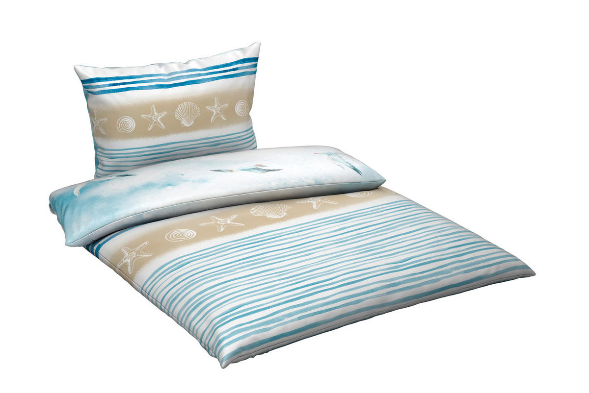 WENDEBETTWÄSCHE TANJA Satin 140/200 cm  - Blau/Beige, KONVENTIONELL, Textil (140/200cm) - Novel