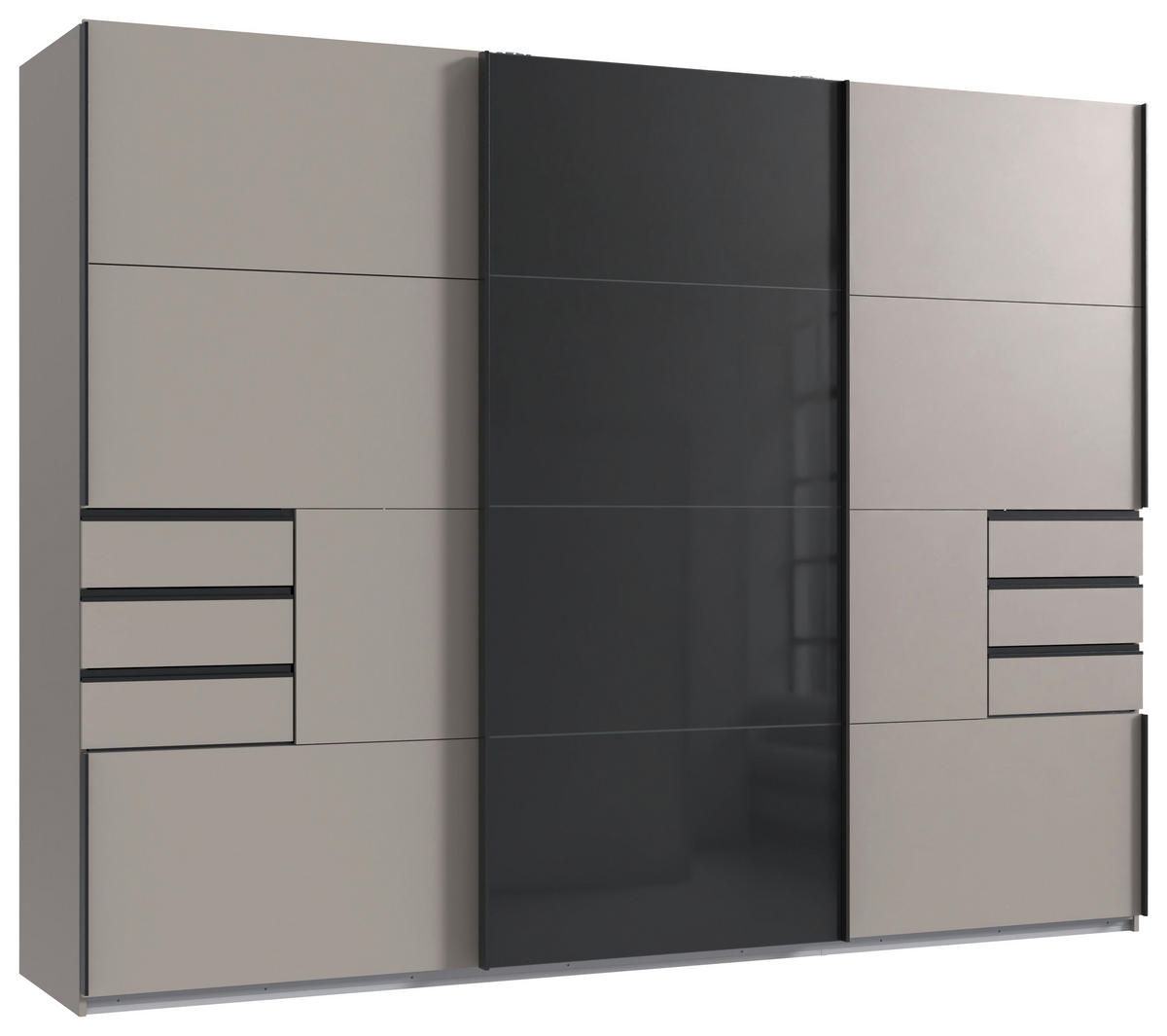 SCHWEBETÜRENSCHRANK Graphitfarben, Schwarz, Sahara  - Schwarz/Graphitfarben, Design, Glas/Holzwerkstoff (270/208/64cm) - Carryhome