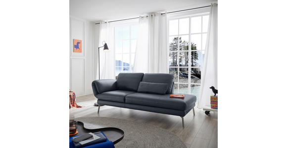 RÉCAMIERE in Echtleder Dunkelblau, Blaugrau - Chromfarben/Blaugrau, Design, Leder/Metall (209/85-109/95-16cm) - Dieter Knoll