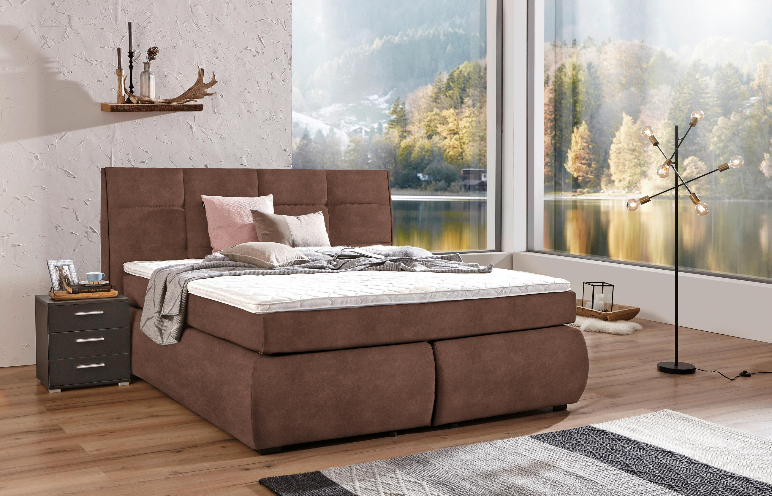 BOXSPRINGBETT 180/200 cm  in Rotbraun  - Wengefarben/Rotbraun, Konventionell, Holz/Textil (180/200cm) - Xora