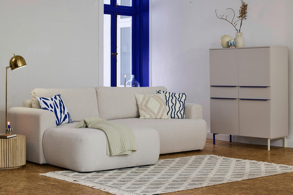 ECKSOFA Perlmutt Bouclé Rückenkissen, Rücken echt  - Perlmutt/Schwarz, KONVENTIONELL, Kunststoff/Textil (170/257cm) - Tom Tailor